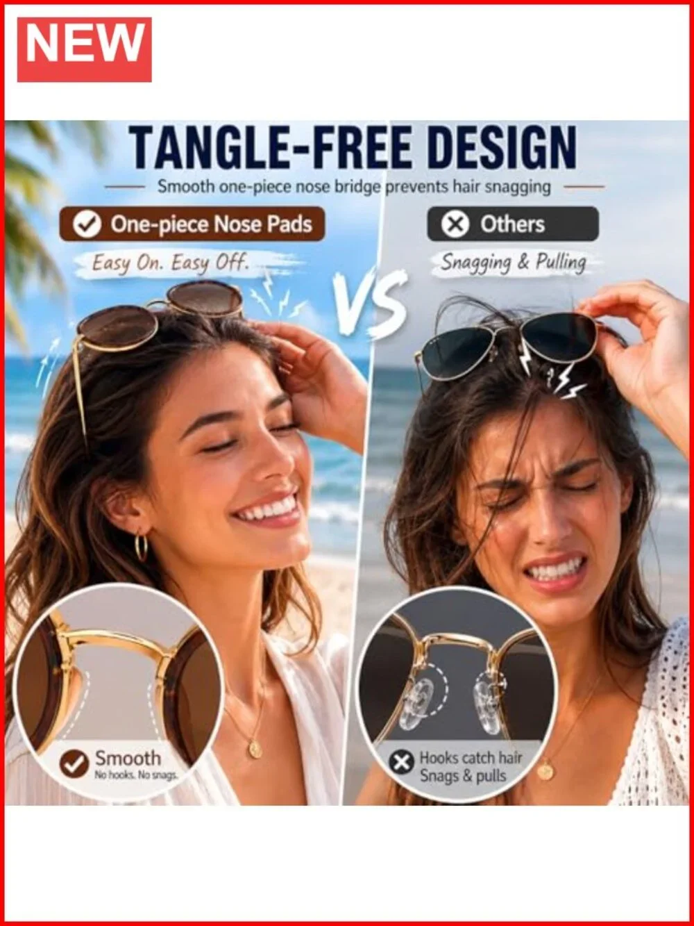Trendy Oval Round Aviator Sunglasses UV400 Protection Anti-Tangle Hair Friendly